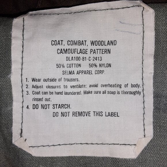 Woodland Camo Pattern * Vintage Long Sleeve, Medium Short, Coat, Combat * EUC * - Picture 4 of 7